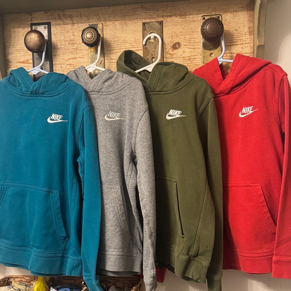 Nike Hoodies in Teal, Gray, Olive, and Red
